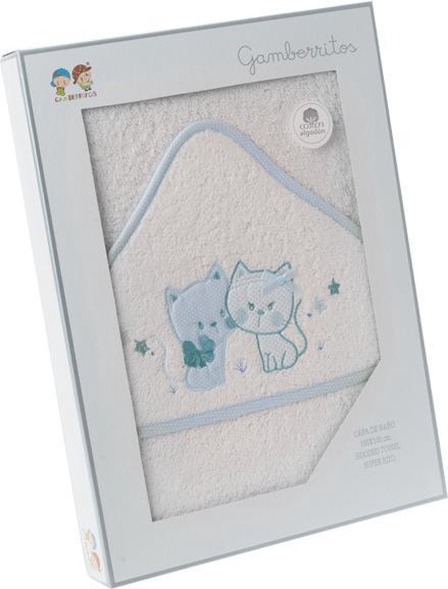 Gamberritos Badcape Katjes 100 X 100 Cm Katoen Wit/blauw