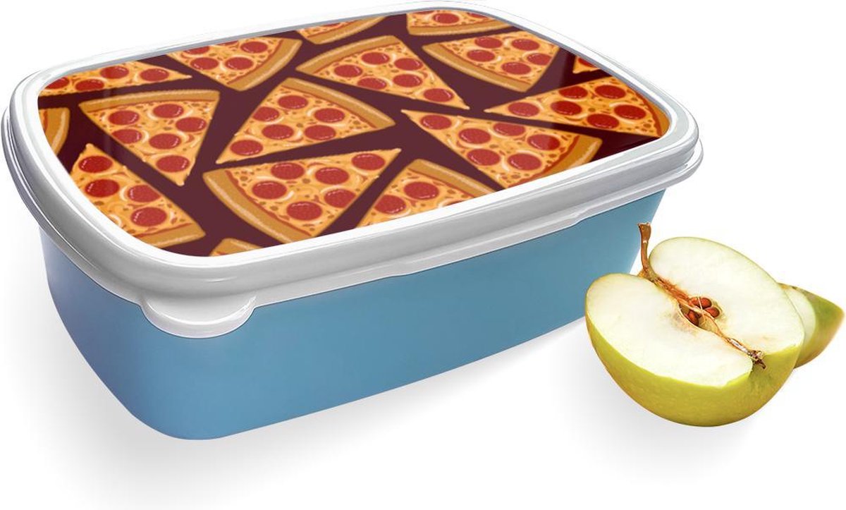 Broodtrommel Blauw met Pizza Party Design