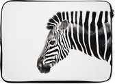 Laptophoes 14 inch - Zebra - Dieren - Wit - Laptop sleeve - Binnenmaat 34x23,5 cm - Zwarte achterkant