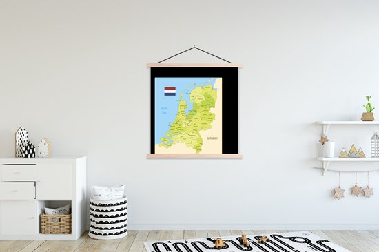 Illustration d'une carte détaillée des Nederland plaque scolaire lattes plates vierges 120x160 cm - Tirage photo sur affiche textielposter (décoration murale salon / chambre) XXL / Groot format!