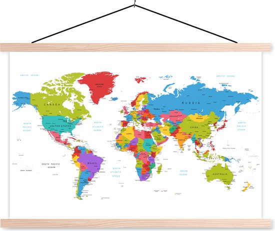 Affiche textielposter mappemonde colorée aux couleurs arc-en-ciel 60x40 cm