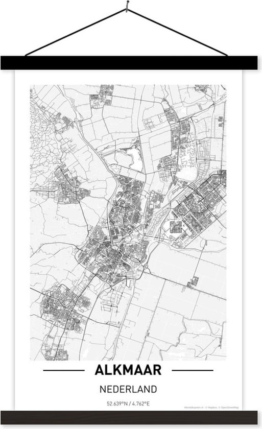 Carte de la ville affiche textielposter Alkmaar lattes noires - Carte 60x90 cm - Tirage photo sur plaque scolaire (décoration murale salon / chambre)