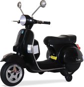 Zwarte Vespa PX150, elektrische scooter voor kinderen 12V 4.5Ah, 1 plaats met radio