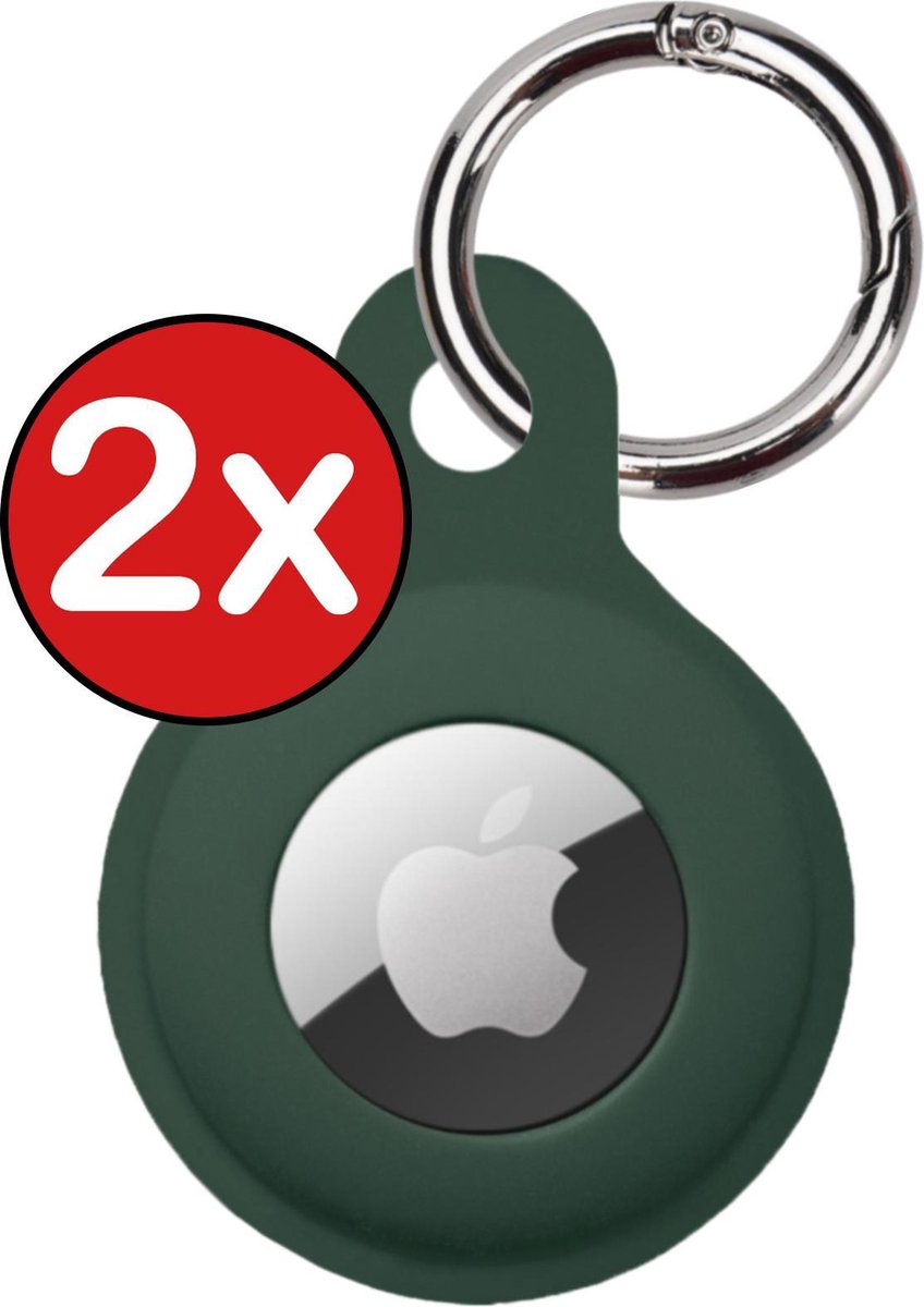 Hoesje Geschikt voor Apple AirTag Sleutelhanger Hoesje Siliconen Hanger - Hoesje Geschikt voor Apple AirTag Hanger Sleutelhanger Hoesje - Donkergroen - 2 PACK