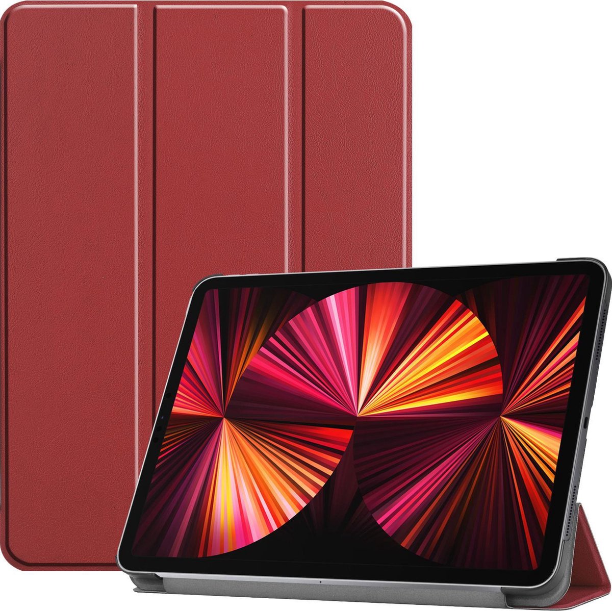 Hoesje Geschikt voor Apple iPad Pro (2021) - 11 inch - 3e generatie - Dun & Stevig - Trifold Bookcase - Hard Cover - Hardcover Book Case - Tablet Hoes - Donkerrood