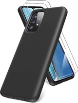 Samsung A52s Hoesje - Galaxy A52 5G / 4G hoesje Silicone Zwart - Galaxy A52 Liquid Silicone Soft Nano cover - 2pack Screenprotector Galaxy A52
