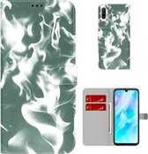 Voor Huawei P30 Lite/nova 4e Cloud Fog Pattern Horizontal Flip Leather Case met houder & kaartsleuf & portemonnee (donkergroen)