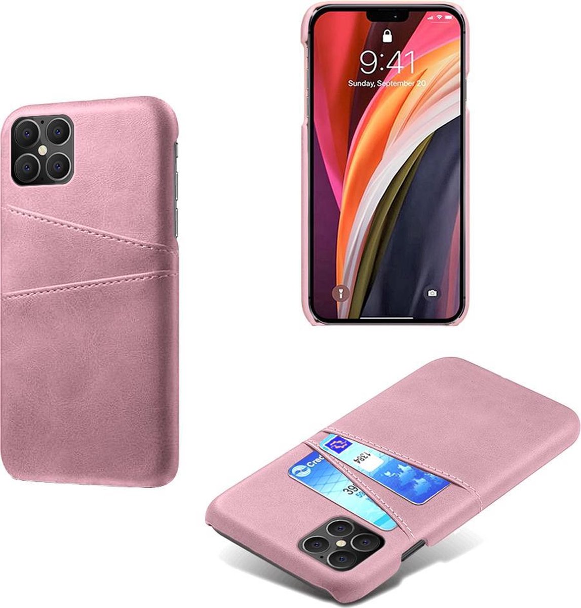 Backcover met Opbergvakjes + PMMA Screenprotector voor iPhone 12 Pro Max _ Roze Goud