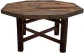 Stoere grof gerecycled houten tafel met 8-hoekig blad 70 cm 107000312