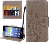 Voor Huawei Y6 II Vlinders LIEFDE voor Bloemen Embossing Horizontale Flip Leren Case met Houder & Kaartsleuven & Portemonnee & Lanyard (Grijs)