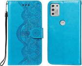 Voor Motorola Moto G Stylus (2021) Flower Vine Embossing Pattern Horizontale Flip Leather Case met Card Slot & Holder & Wallet & Lanyard (Blue)