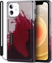 Waterverf geschilderd pantser Schokbestendig pc-hardcase met kaartsleuf voor iPhone 12 mini (donkerrood)