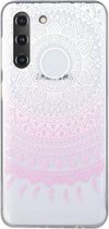 Voor Samsung Galaxy S21 FE gekleurde tekening patroon transparant TPU beschermhoes (roze bloem)