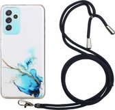 Voor Samsung Galaxy A82 5G Holle Marmeren Patroon TPU Schokbestendige Beschermhoes met Nekkoord (Blauw)