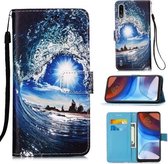 Voor Motorola Moto E7 Power Gekleurd Tekening Patroon Vlak geweven Horizontale Flip Leren Case met Houder & Kaartsleuf & Portemonnee & Lanyard (Golven En Zon)