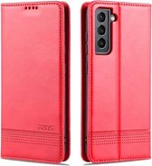 Voor Samsung Galaxy S21 FE AZNS Magnetische Kalf Textuur Horizontale Flip Leren Case met Kaartsleuven & Houder & Portemonnee (Rood)