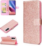 Voor Samsung Galaxy A02s (EU-versie) Glitterpoeder Horizontale lederen flip-hoes met kaartsleuven en houder & fotolijst en portemonnee (roségoud)