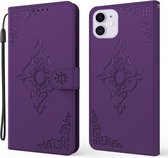 Reliëf Fortune Flower Pattern Horizontale Flip Leren Case met Houder & Kaartsleuf & Portemonnee & Lanyard Voor iPhone 12 mini (Paars)