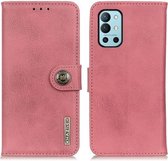 Voor OnePlus 9R KHAZNEH Koeienhuid Textuur Horizontale Flip Leren Case met Houder & Kaartsleuven & Portemonnee (Roze)