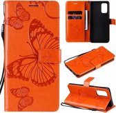 Voor Samsung Galaxy A32 4G Pressed Printing Butterfly Pattern Horizontale Flip PU lederen tas met houder & kaartsleuven & portemonnee & lanyard (oranje)