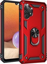 Voor Samsung Galaxy A32 4G schokbestendige TPU + pc beschermhoes met 360 graden roterende houder (rood)