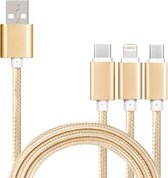 5 STUKS 2A 3 in 1 USB naar USB-C / Type-C + 8-pins + micro-USB gevlochten datakabel (roségoud)