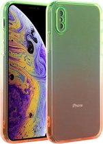 Rechte rand kleurverloop TPU beschermhoes voor iPhone XS (groen oranje)