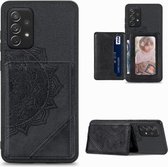 Voor Samsung Galaxy A52 5G / 4G Mandala Reliëf Magnetische Doek PU + TPU + PC Case met Houder & Kaartsleuven & Portemonnee & Fotolijst (Zwart)