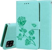 Voor Samsung Galaxy A42 5G Rose reliëf horizontale flip PU lederen tas met houder & kaartsleuven & portemonnee (groen)