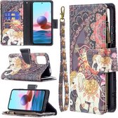 Voor Xiaomi Redmi Note 10 4G Gekleurde Tekening Patroon Rits Horizontale Flip Lederen Case met Houder & Kaartsleuven & Portemonnee (Bloem Olifanten)