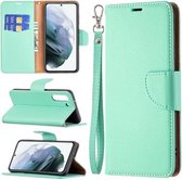 Voor Samsung Galaxy S21 FE / S21 Lite Litchi Textuur Pure Kleur Horizontale Flip Leren Case met Houder & Kaartsleuven & Portemonnee & Lanyard (Groen)