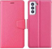 Voor Samsung Galaxy S21 Ultra 5G Zijden Textuur Horizontale Flip Leren Case met Houder & Kaartsleuven & Portemonnee & Fotolijst (Rose Rood)