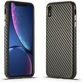 Koolstofvezel lederen textuur Kevlar anti-val telefoon beschermhoes voor iPhone XR (grijs)