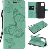 Voor OPPO Find X3 Pro / Find X3 Pressed Printing Butterfly Pattern Horizontale Flip PU lederen tas met houder & kaartsleuven & portemonnee & lanyard (groen)