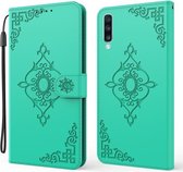 Voor Samsung Galaxy A70 / A70s Reliëf Fortune Bloempatroon Horizontale Flip Leren Case met Houder & Kaartsleuf & Portemonnee & Lanyard (Groen)