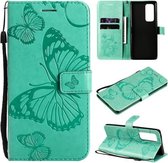 Voor OPPO Reno5 Pro + 5G / Find X3 Neo Pressed Printing Butterfly Pattern Horizontale Flip PU lederen tas met houder & kaartsleuven & portemonnee & lanyard (groen)