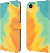 Aquarel patroon horizontale flip lederen tas met houder & kaartsleuf & portemonnee voor iPhone XR (herfstbladkleur)