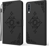 Voor Samsung Galaxy A50 Reliëf Fortuin Bloem Patroon Horizontale Flip Leren Case met Houder & Kaartsleuf & Portemonnee & Lanyard (Zwart)