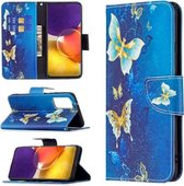 Voor Samsung Galaxy A82 5G Gekleurde Tekening Horizontale Flip Lederen Case met Houder & Kaartsleuven & Portemonnee (Gouden Vlinders)