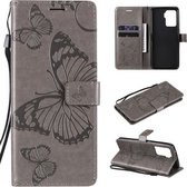 Voor OPPO A94 5G / F19 Pro / Reno 5F Geperst afdrukken Vlinderpatroon Horizontale flip PU lederen tas met houder & kaartsleuven & portemonnee & lanyard (grijs)