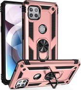 Voor Motorola Moto One 5G Ace schokbestendig TPU + pc-beschermhoes met 360 graden roterende houder (roségoud)