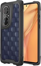 Voor Huawei P50 Pro 3D reliëf PU + PC + TPU Skidproof schokbestendig hoesje (blauw)