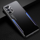 Voor OPPO Realme X7 Blade-serie TPU-frame + titaniumlegering Zandstraaltechnologie Backplane + kleur Aluminiumlegering Decoratieve rand Mobiele telefoon Beschermende schaal (zwart + blauw)