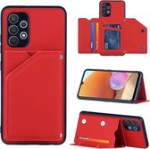 Voor Samsung Galaxy A32 4G (EU-versie) Skin Feel PU + TPU + pc Achterkant Schokbestendig hoesje met kaartsleuven & houder & fotolijst (rood)