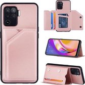 Voor OPPO A94 Skin Feel PU + TPU + PC Achterkant Schokbestendig hoesje met kaartsleuven & houder & fotolijst (roségoud)