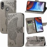 Voor Motorola Moto E7 Power Butterfly Love Flower Reliëf Horizontale Flip Leather Case met Bracket & Card Slot & Wallet & Lanyard (Grey)