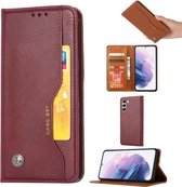 Voor Samsung Galaxy S21 FE Kneed Huidtextuur Horizontale Flip Leren Case met Fotolijst & Houder & Kaartsleuven & Portemonnee (Wijnrood)