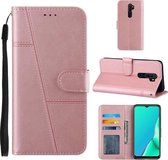 Voor OPPO A9 2020 Stiksels Kalfs Textuur Gesp Horizontale Flip Leren Case met Houder & Kaartsleuven & Portemonnee & Lanyard (Roze)