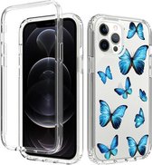 2 in 1 hoog transparant geverfd schokbestendig pc + TPU beschermhoes voor iPhone 12 Pro Max (blauwe vlinder)