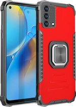 Voor OPPO A74 4G Fierce Warrior Series Armor All-inclusive schokbestendig aluminium + TPU beschermhoes met ringhouder (rood)